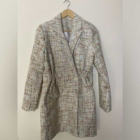 Jason Wu Sparkle Boucle Tweed Cream Double Breast Long Blazer​​​​​​ - Picture 8 of 15